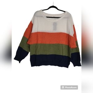 Women Long Sleeve Knit Jumper Loose Pullover Multicolor Top Size XL